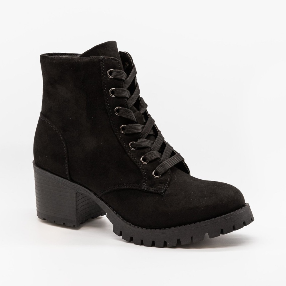 Black Suede Lace-up Combat Boot